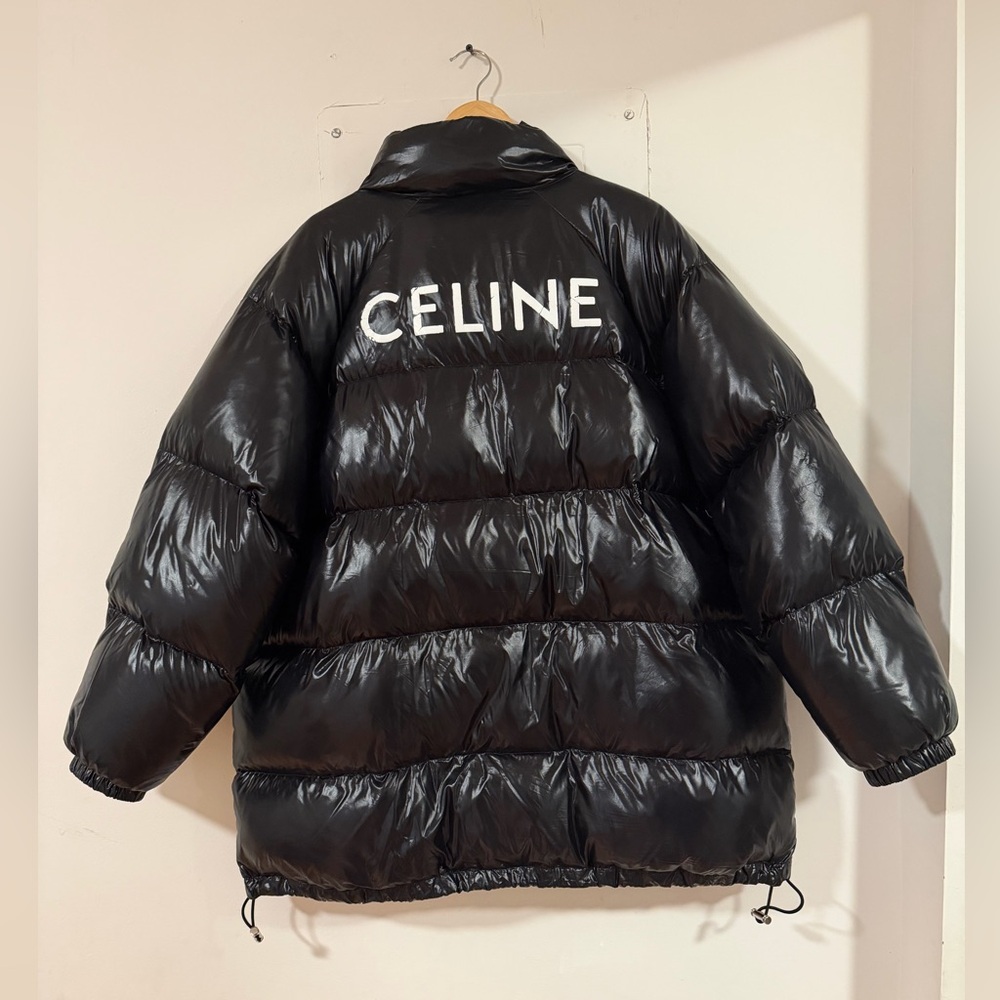 Celine Shiny Black Puffer Jacket View 2